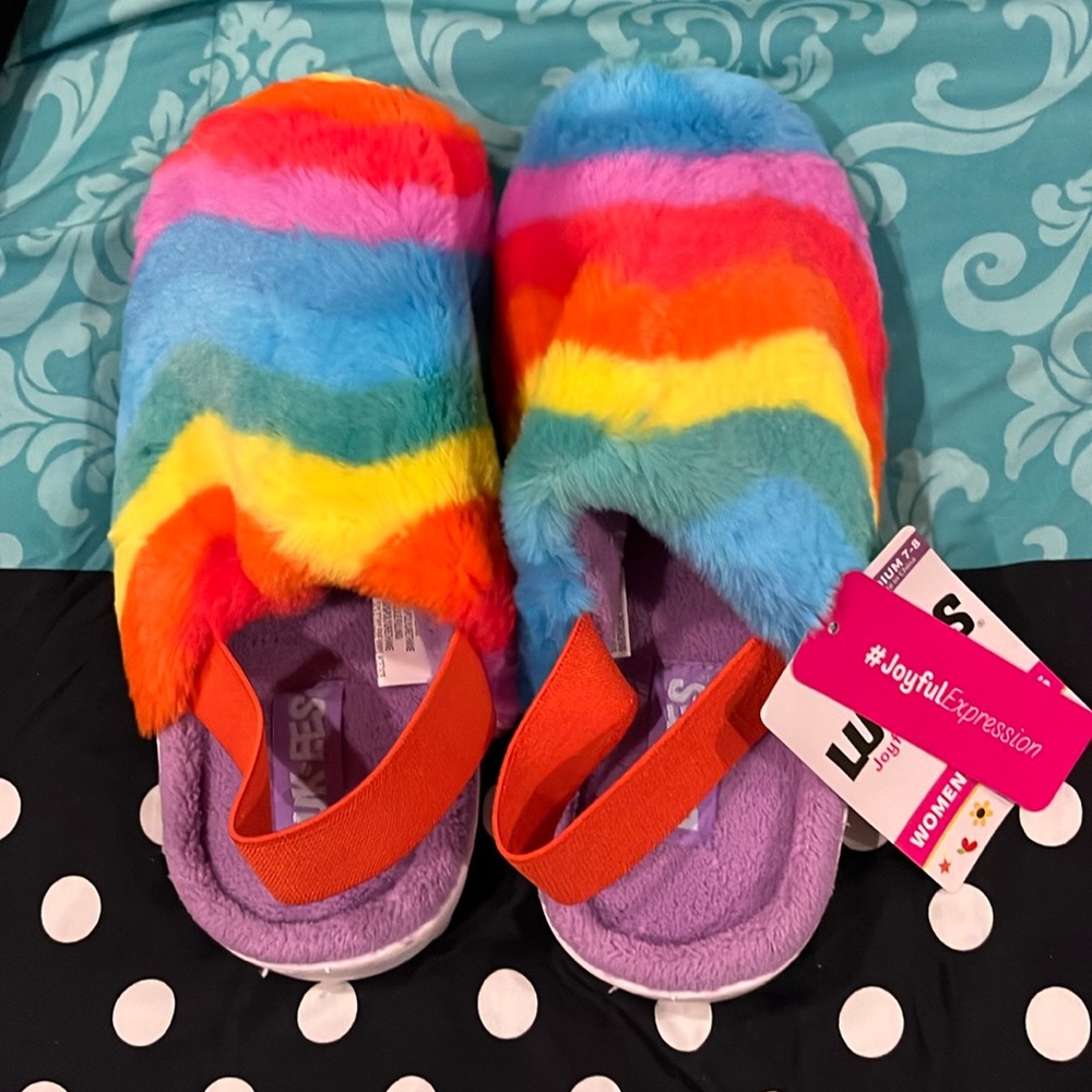 Muk luks rainbow furry slippers